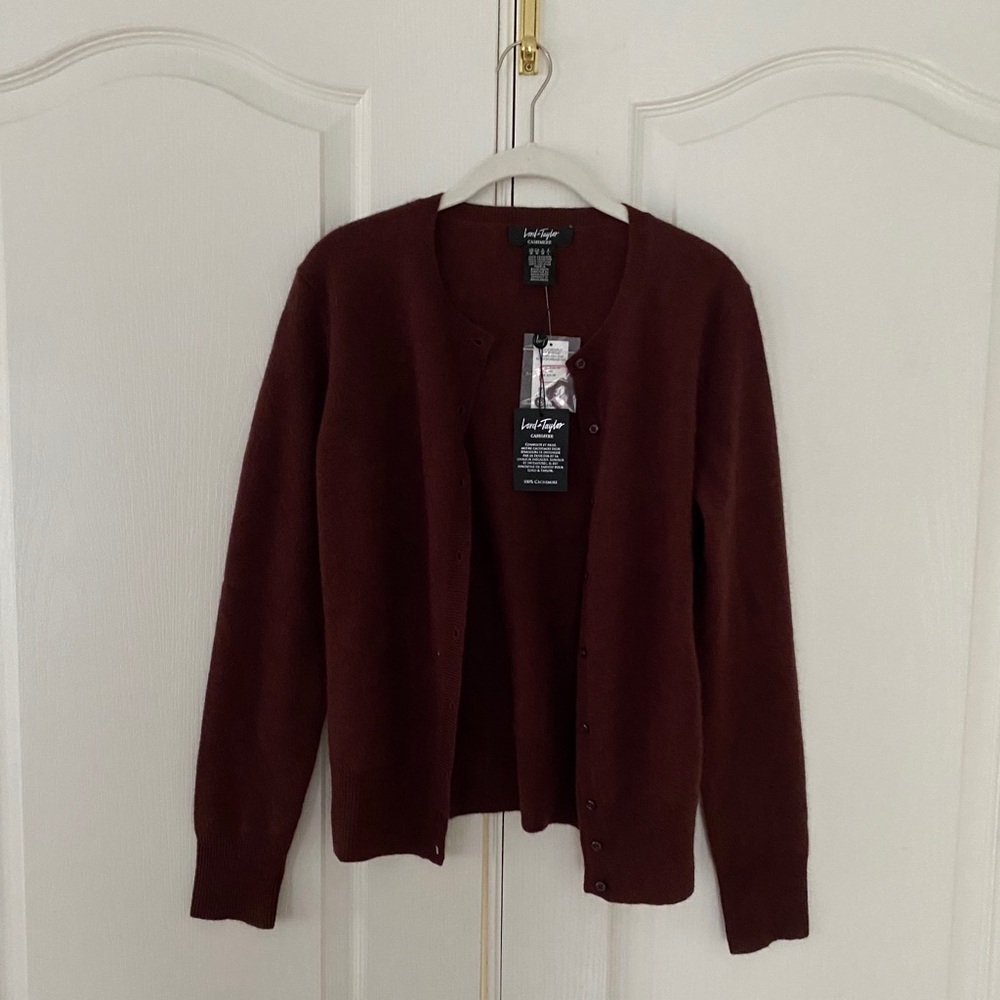 NWT Lord & Taylor Cashmere Cardigan in burgundy